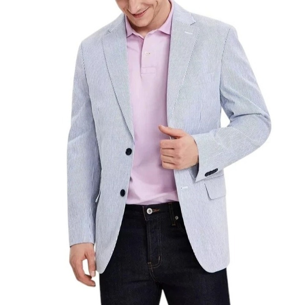 Nautica Mens Modern fit Cotton Sport Coat Blazer 48L Blue Striped‎
